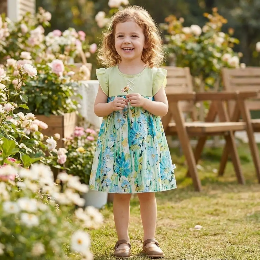 New Sweet Floral Girls Summer Dresses Soft Sweat-absorbing Princess Dress Breathable A-line Skirt Children Clothes