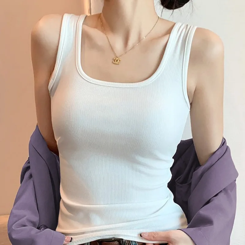 Threaded Square Neck Vest Women's Slim Fit Inner Versatile Base Wear Sleeveless Top One Piece Pajamas Female Bottom Shirt