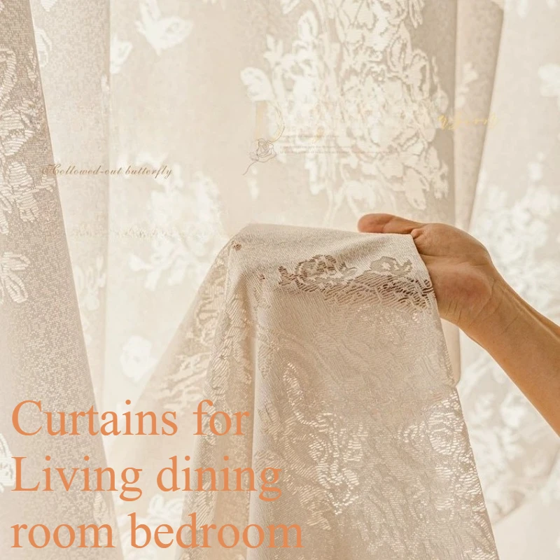 Custom Size Butterfly Sheer Curtain  Cream French Openwork Voile Light-Filtering Privacy UV Heat Protection Modern Embroidered