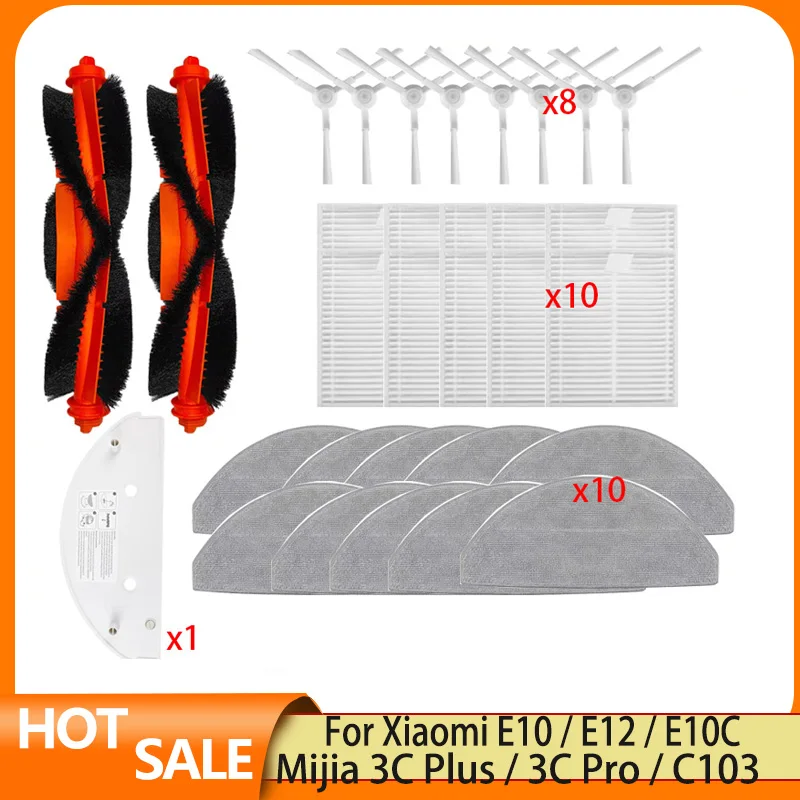 Fit For Xiaomi S20/E10 / E12 / E10C, Mijia 3C Plus / 3C Pro / C103 Parts Main Roller Side Brush Filter Mop Cloth