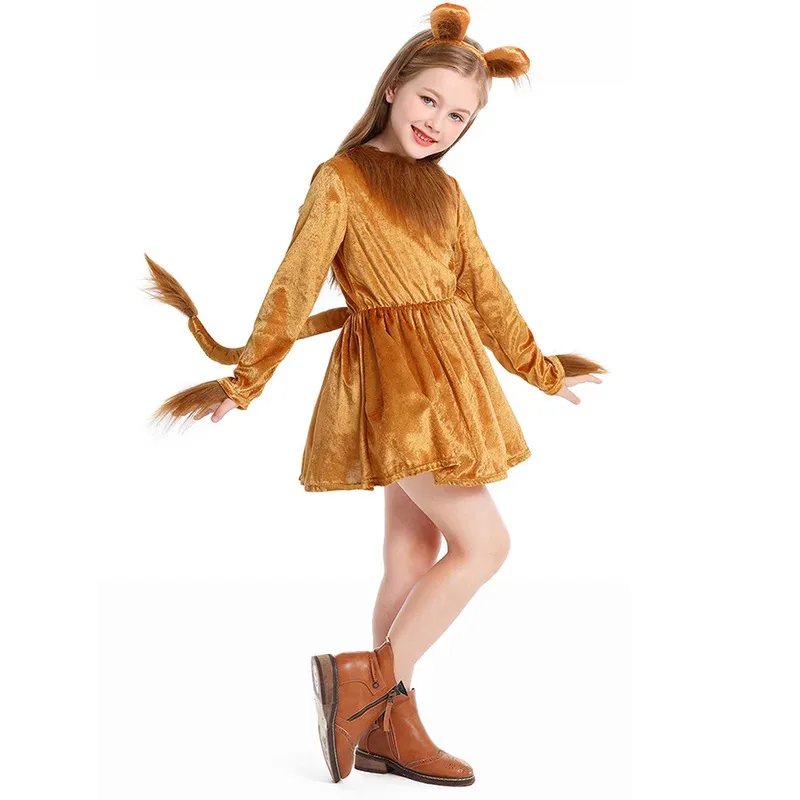 

asdh8@Cartoon Animals Costume Cute Lion Cosplay Fantasy Girls Clothing Ear Disguise Teen 6 to 14 Years Roleplay Fantasia Party O