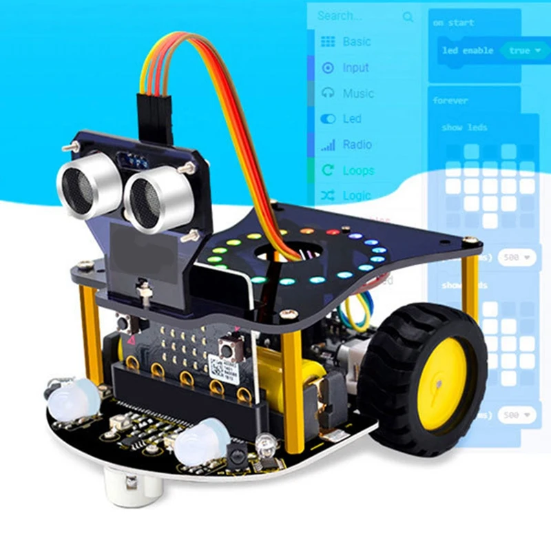 Mini Smart Microbit V2 Robot Car, Micro:Bit Robot Car Kit, Brinquedos de Programação Gráfica, DIY Eletrônico, Sem Bateria