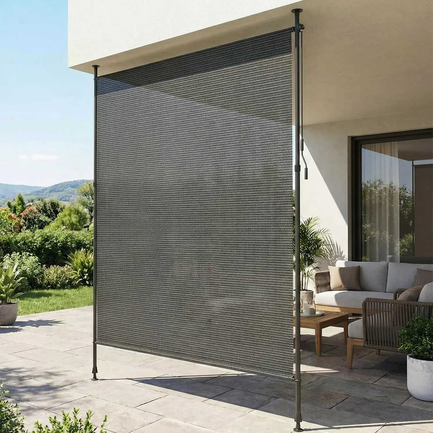 HDPE Klemm-Markise Vertikale Markise Outdoor-Sonnenschutz 270cm Hoch Balkon-Sichtschutz Ohne Bohren Ausziehbare Seitenmarkise