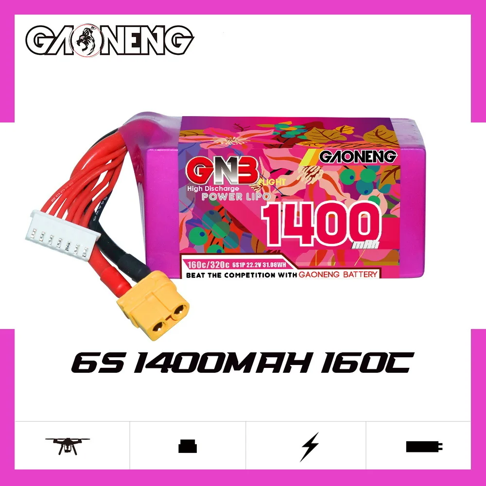 GNB 4S 6S 8S 14.8V 22.2V 29.6V 1400mAh 160C/320C LiPo Battery For Racing Drone FPV Quadcopter Helicopter Model Parts Hobby