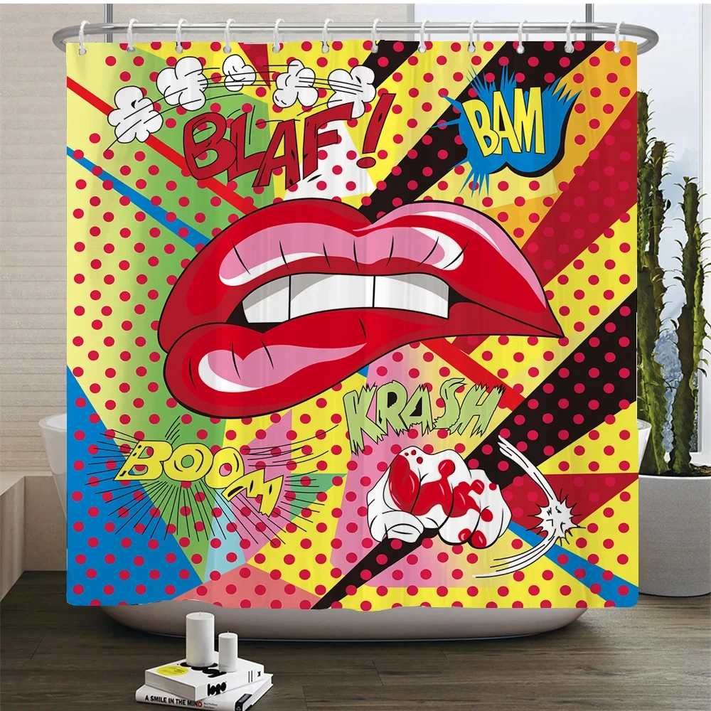 Comic Style Funny Cartoon Love Shower Curtain Waterproof Polyester Fabric Pop Art Illustration Bath Curtains for Bathroom Decor