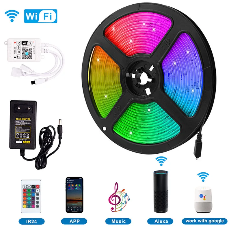 rgb luzes de tira led 5050 bluetooth wifi controle fita 16ft 984 pes para tv computador quarto festa de ferias suporta alexa google 01