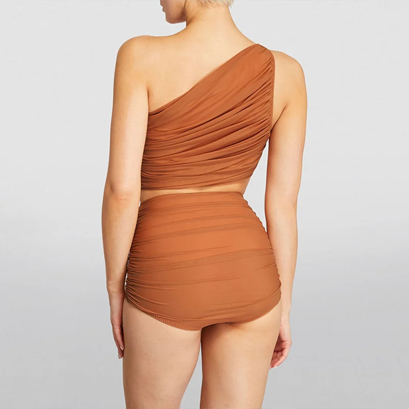 Sexy One Shoulder High Waist Bikini Swimsuit and Sarong Women Swimwear Push Up Bathing Suit Monokini
