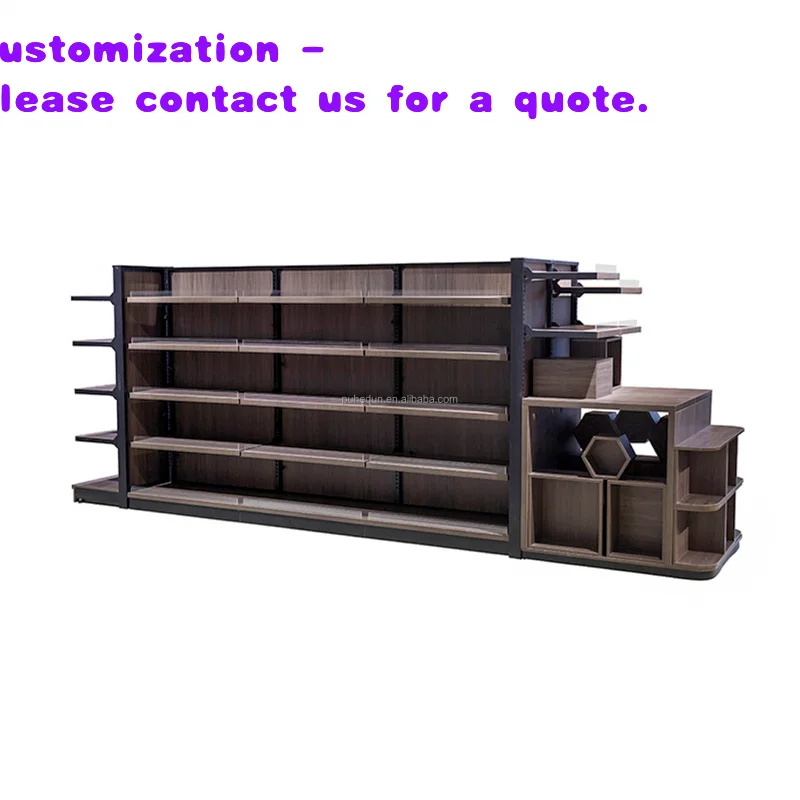 custom.Supermarket Commercial Light-Duty Display Shelving Rack Wood Color Metal Material