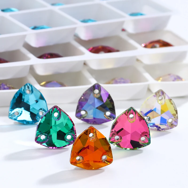 Fat Triangle Flatback Sew on Crystal Rhinestones Appliques For Dresses Glass Shiny Crystal Sewing Stones For Decoration Beads