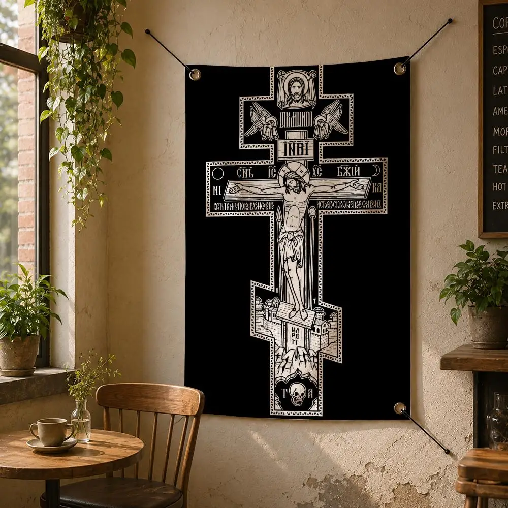 Religious Art O-Orthodox Cross Flags Flag Banner Wall Hanging for Bedroom Dorm Room Home Bar Party Indoor Outdoor Wall Decor