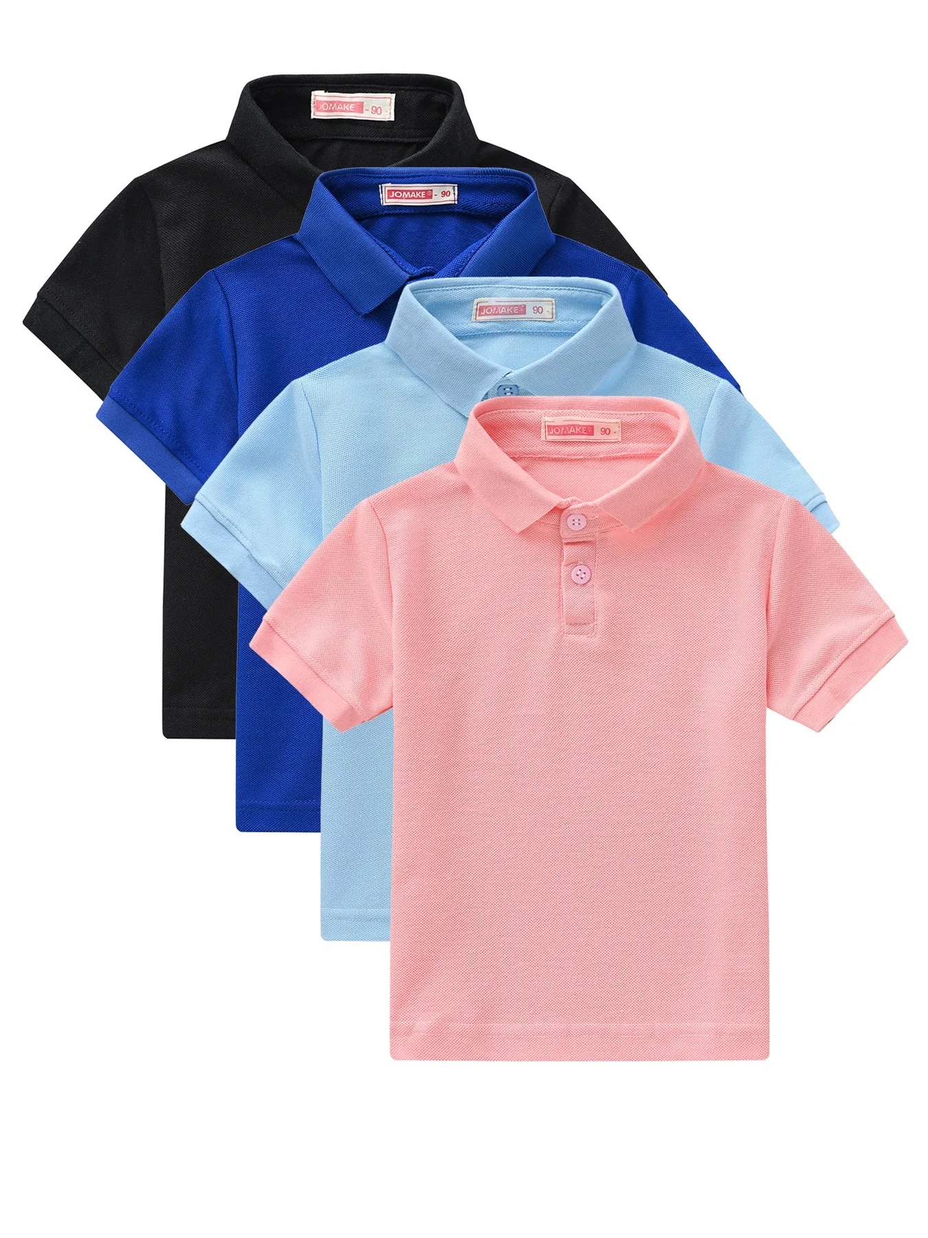 4-Piece Set Summer Boys & Girls Solid Color Short Sleeve T-Shirt Tops, Children's Fashion Collar Short Sleeve Class Uniform