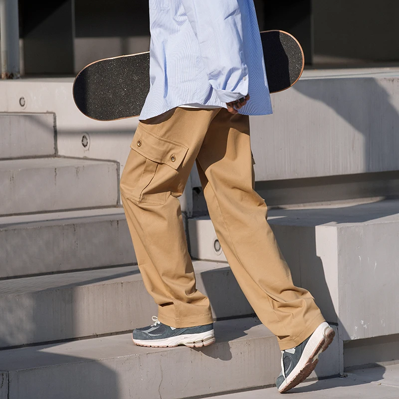 

Loose Straight Leg Workwear Pants Men's Khaki Casual Trousers Spring Autumn Faion Brand y Cargo Pants Anti-Wrinkle