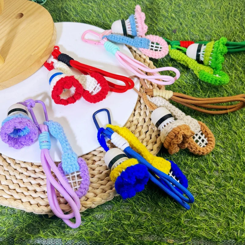 Cartoon hand-knitted badminton keychain woolen sports bag pendant accessory couples