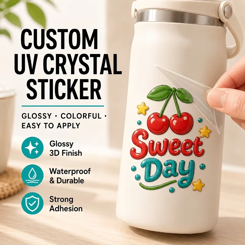 30pcs Custom 3D Logo Sticker Personalized Transfer DTF UV Decal Company Label Vinyl Crystal Self-adhesive Waterproof Stickers