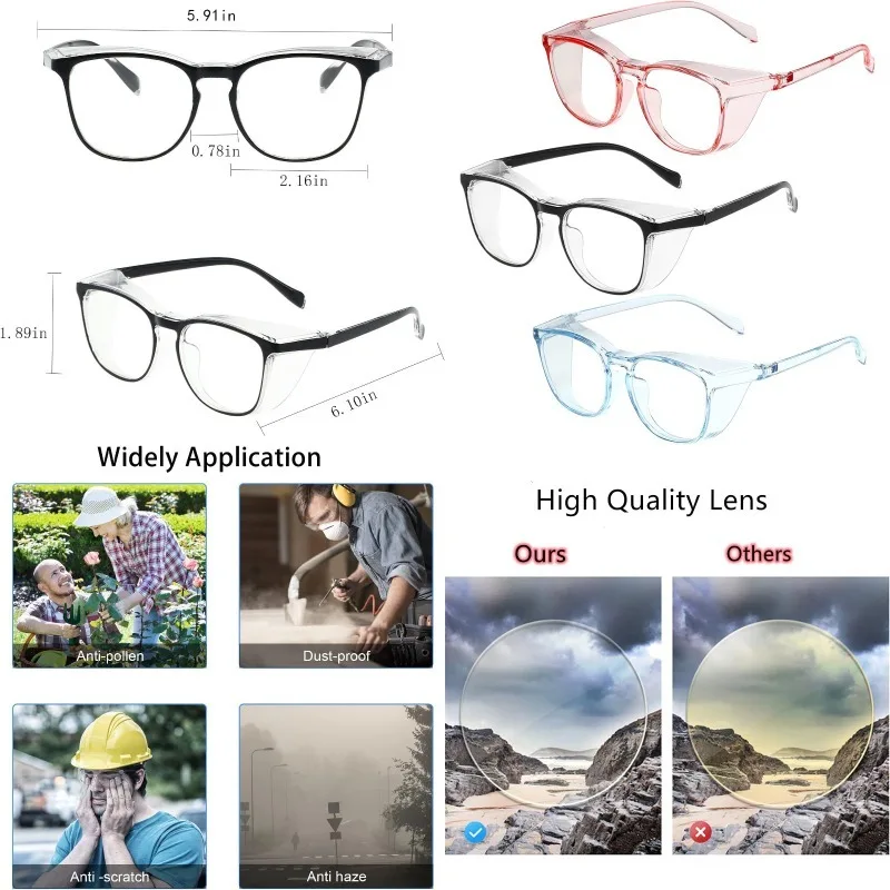 3-teilige Anti-Beschlag-Schutzbrille mit Seitenschutz und breiter Linsenabdeckung – Anti-Blaulicht, leicht und bequem – Detail 3