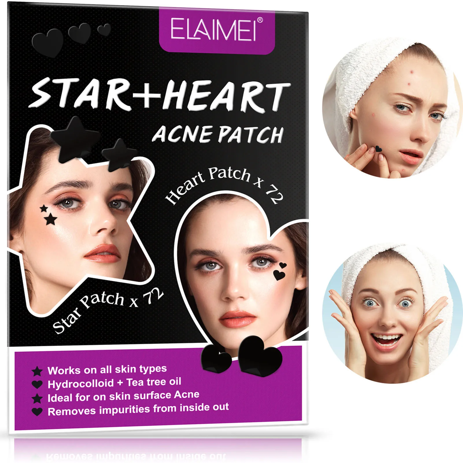 144pcs Black Acne Pimple Patches Fast Healing Blemish Cover Patches for Acne Blackheads Pimples Zits