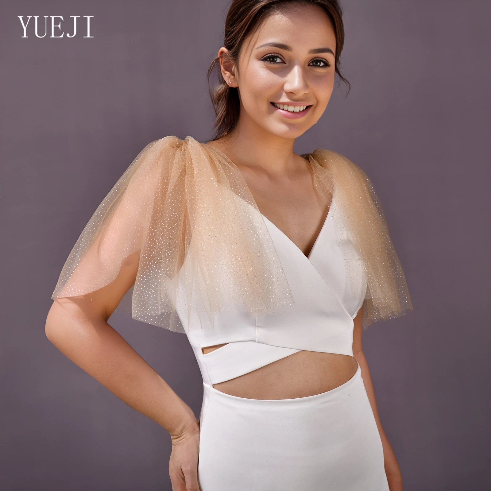YUEJI Women'S Tulle Short Top Starlight Yarn False Sleeves Women'S Coat Cover Arms Wedding Accessorie Customizable VG125