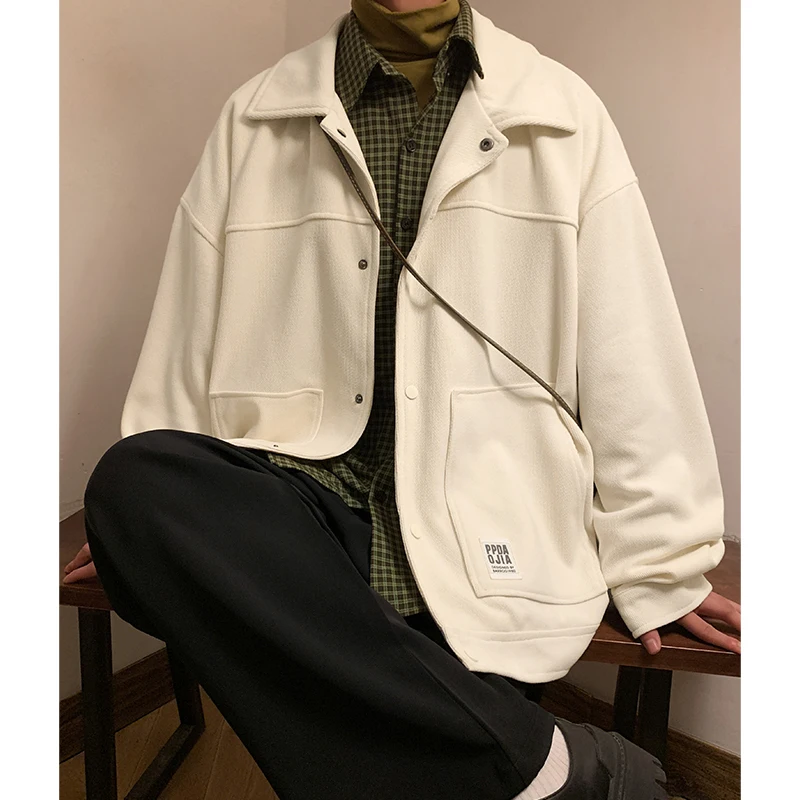 

Мужская куртка в стиле ретро-американо, весенне-осенняя, свободного кроя, с отложным воротником, в стиле хип-хоп, простая верхняя одежда, молодежная, модная, с длинными рукавами, теплая