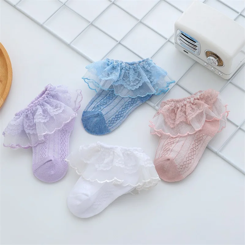 

Baby Girls Princess Socks Elastic Lace Mesh Ruffles Socks Breathable Ankle Socks for Toddler Infant Kids Children's Socks