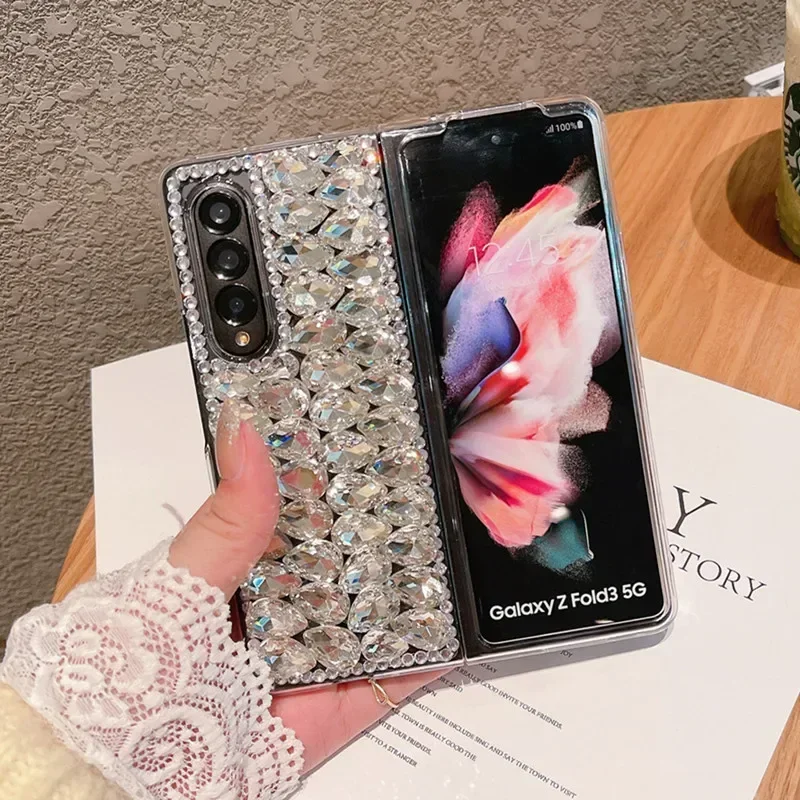 Luxury Fashion Bling Rhinestone Phone Case For Samsung Galaxy Z Fold 6 5 4 3 2 5G DIY Full Diamond Glitter Hard PC Back Cover