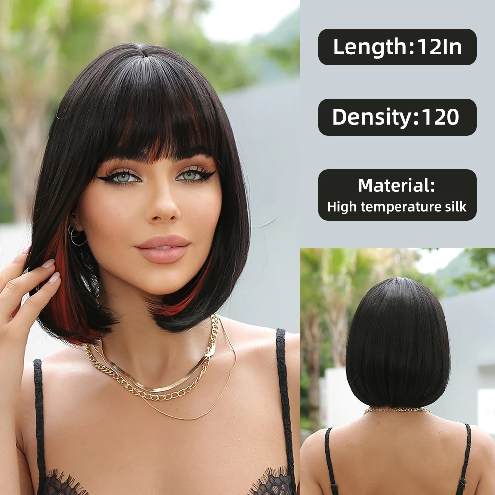 

European And American Style Fashion Women's Wigs Daily Bob Hair Qi Liu Short Straight Hair Natural Pick Burgundy Wig Head Covers