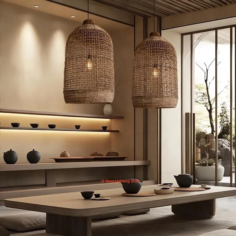 Wabi Sabi Style Kitchen Island Restaurant Homestay Hotel Coffee Shop  Bedroom Creative Bar Counter Rattan Indoor Pendant Light
