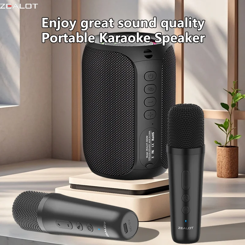 ZEALOT-S62M Karaoke Speaker, Portable Bluetooth Speaker, Comes With 2 Wireless Microphones, Perfect For Home Parties