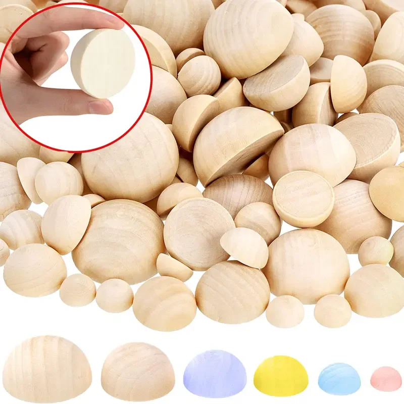 2-100Pcs DIY Natural Half Wooden Beads Split Wood Balls Unfinished Half Wood Balls for DIY Craft Kids Arts Home Decor 12-40MM