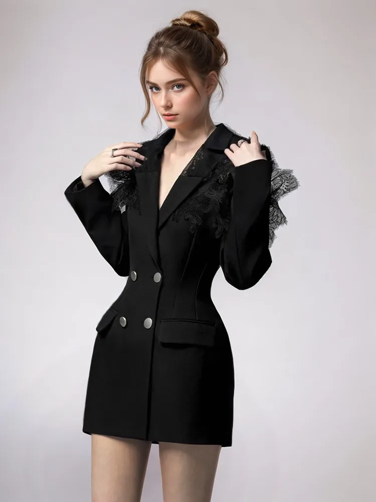 TWOTWINSTYLE Colorblock Designer Blazer For Women Notched Collar Long Sleeve Patchwork Buttons Slimming Blazers Female Fashion