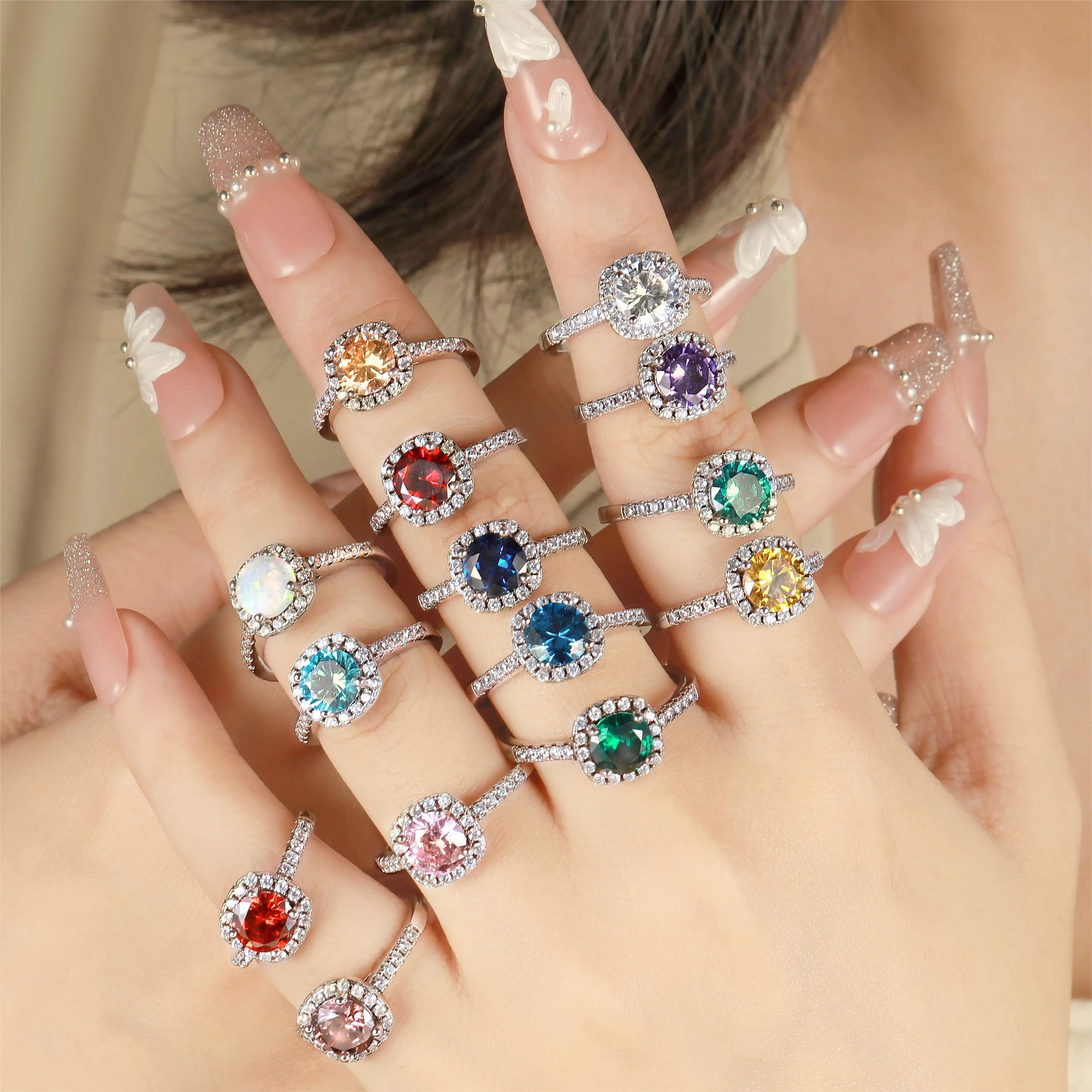 

Fine Jewelry Ring Set Custom Jewelry Rose Gold S925 Sterling Silver Engagement Wedding for Women 18K Silver 925 Trendy Opp Bag