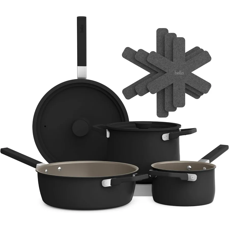 

9 Piece Ceramic Nonstick Cookware Set Designed for Compact Kitchens with EverGood Coating Ideal for Anywhere Storage Dishwasher