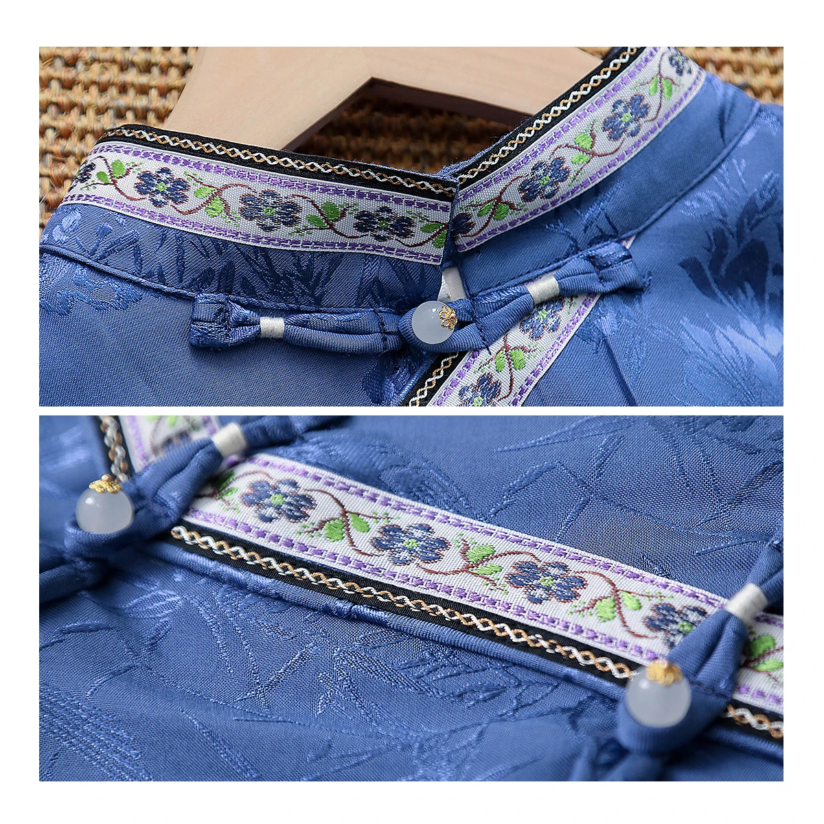 Lzjn vestido longo estilo chinês de seda-algodão para primavera e outono com bordado palácio solto e elegante para camadas 2025