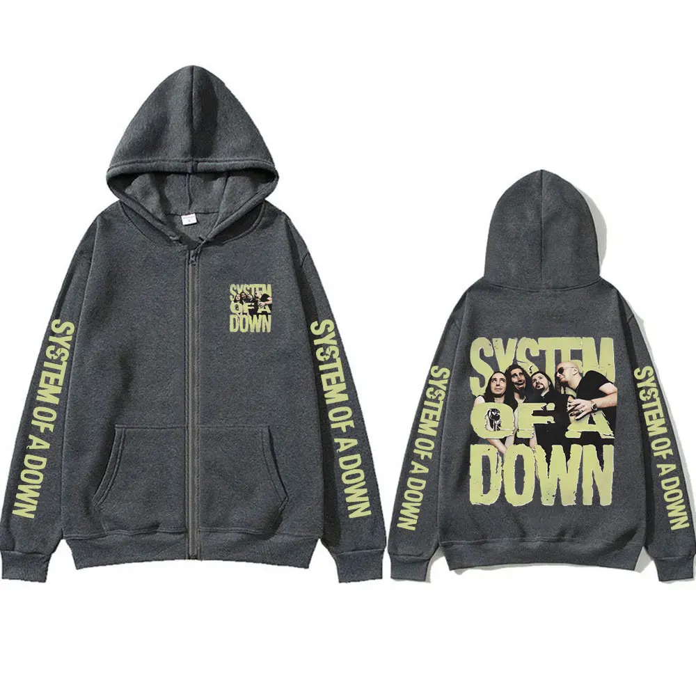System of A Down Face Graphic Zipper Hoodie Men Women Gothic Rock Oversized Zip Up Jacket Men's 90s Alternative Metal Streetwear