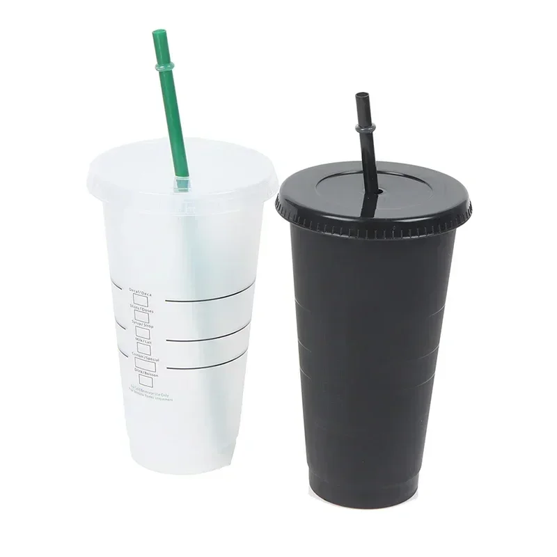 1PCS Food Grade PP Plastic Drink Change Color Straw Mugs With Lid Plastic Tumbler Matte Coffe Bottle Cup