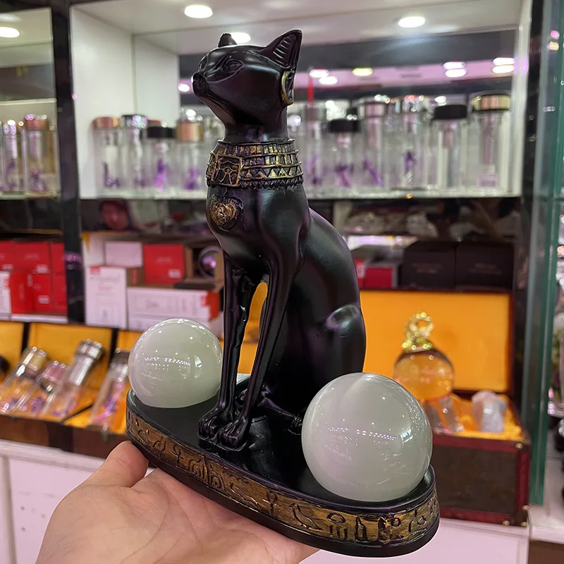 Exotic Style Egyptian Anubis Cat Resin Craft Base Fortune Cat Feng Shui Decoration Item