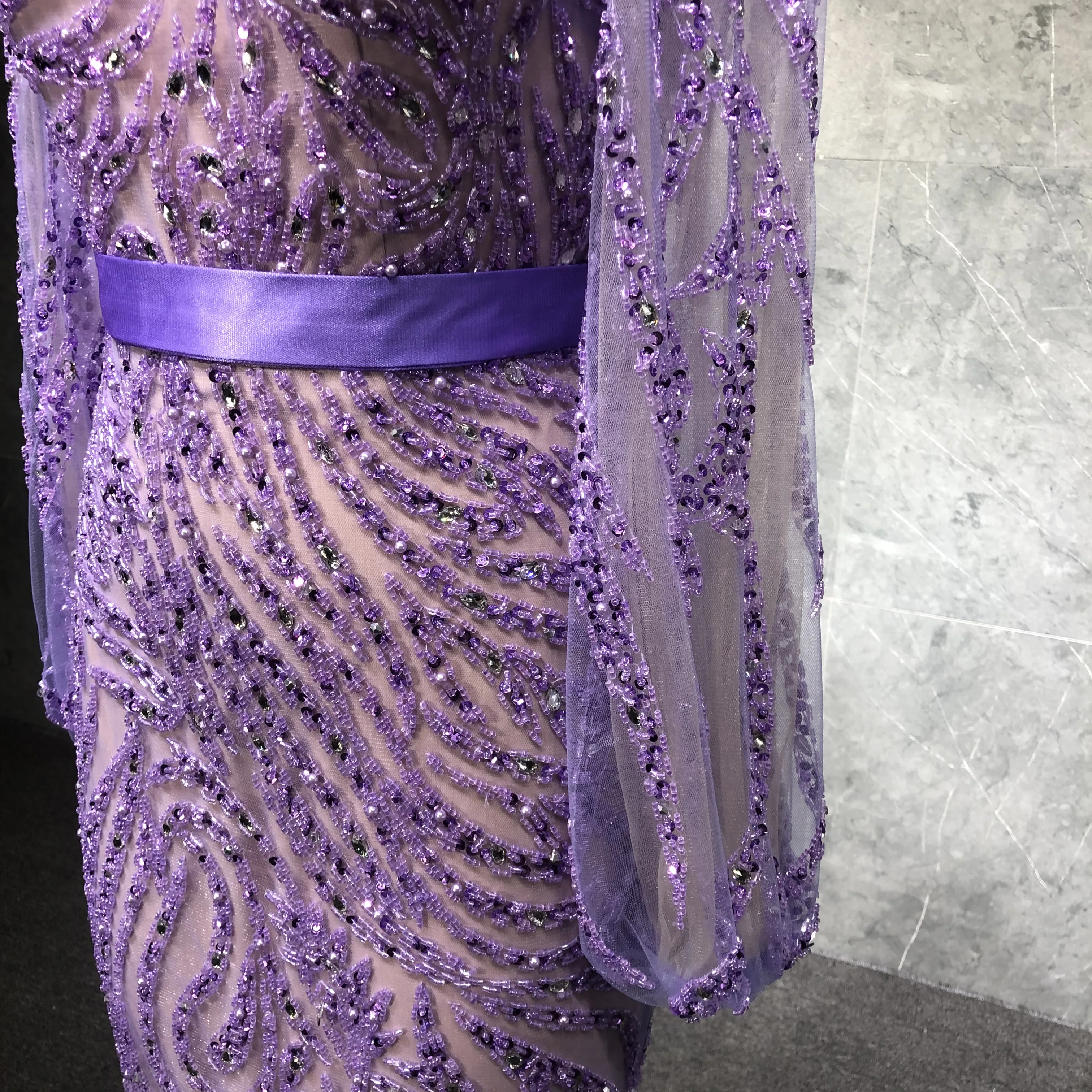 Robe de soirée longue violette pour femme, design sirène, tambours avec perles, élégante, fête, nouveau