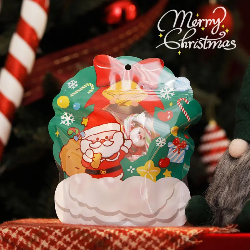 1/10pcs Christmas Gift Bag For Candy Chocolate Cookie Nougat Biscuit Packing Gift Tree Santa Zipper Bags For Navidad Christmas