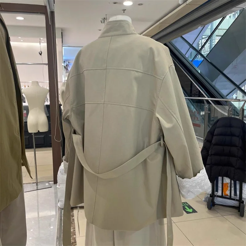 

Новый кружевной дизайн, ветровка, женский свободный весенне-осенний модный корейский повседневный универсальный плащ с длинными рукавами, женская верхняя одежда