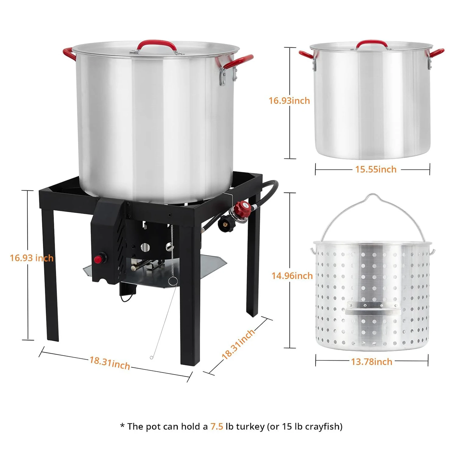 100 QT Seafood Boil Pot,Outdoor Seafood Boiler with 10 PSI Regulator,Aluminum 50,000 BTU Outdoor Boiler,Propane Fryer with Baske