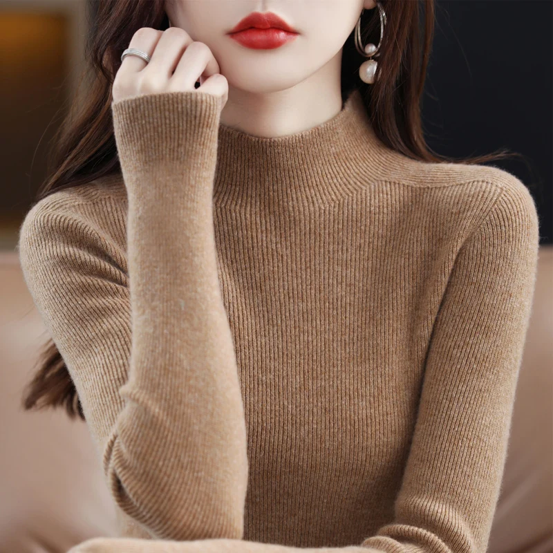 

100% Pure Wool Half-neck Pullover Autumn /Winter Cashmere Sweater Woman Casual Knitted Tops Female Jacket Korean Fashion