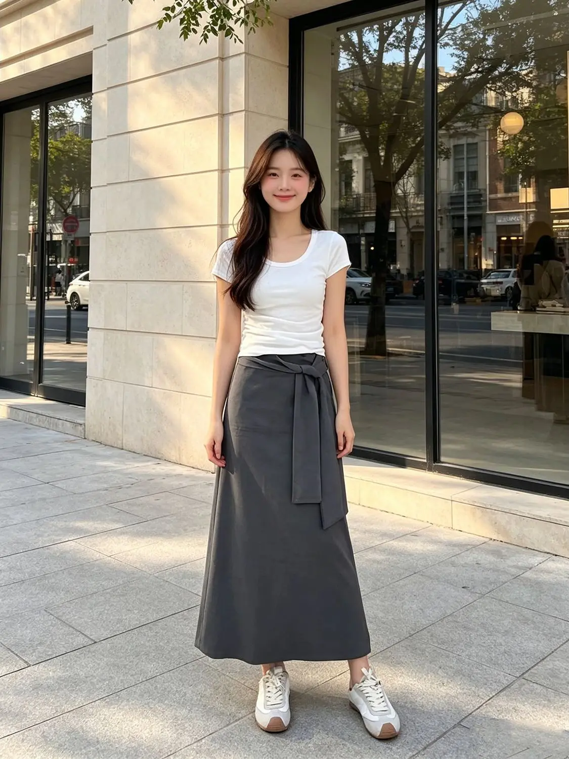 

Grey High Waist Belted Midi Skirt Women's Slim Fit Design Sensation Wrap around Skirt Fashionable Slimming Effect Half Body S...