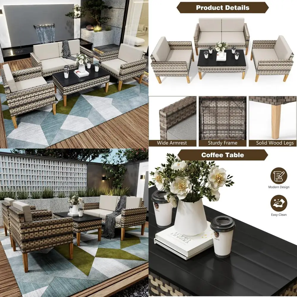 

Weather-Resistant 4-Piece Wicker Bistro Set Including Loveseat, Couch, and Coffee Table