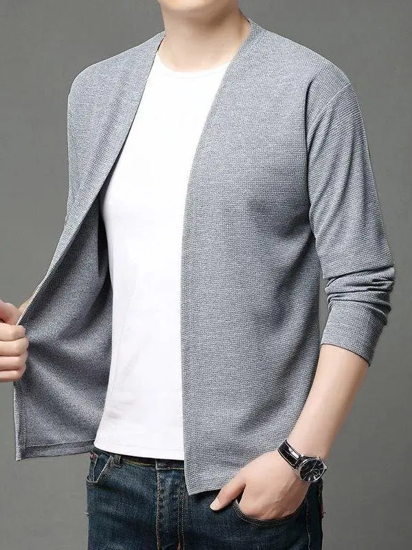 

Spring Autumn Men's Knitted Open Cardigan ey Jaet Thin Casual Color Outerwear V-Ne Long Sve Outerwear irt