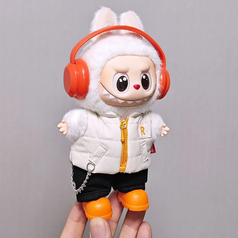 Ubranka dla lalki Labubu 17 cm, zestaw ubrań dla lalki winylowej w blind boxie, bawełniana kamizelka, zestaw 4-częściowy dla lalki Labubu 15 cm, zimowe akcesoria dla lalek