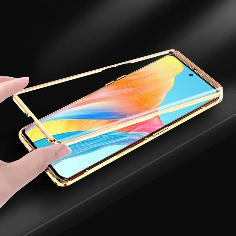 Metal Magnetic Phone Case Tempered Glass For Realme 12x 13 Pro Plus 5G GT 7 Pro 6T Full Lens Protection Leather Back Cover Cases