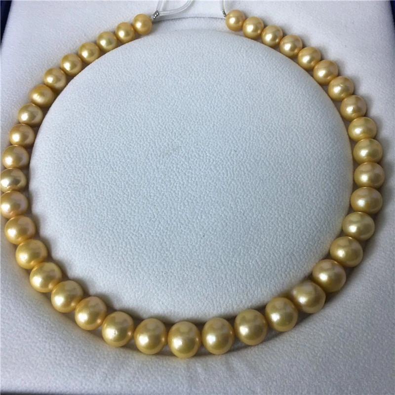 

Wholesale of Semi-finished Products of Natural Pearl 12-13mm Round Gold Bead Necklace with Knotting and 925 Sterling Silver