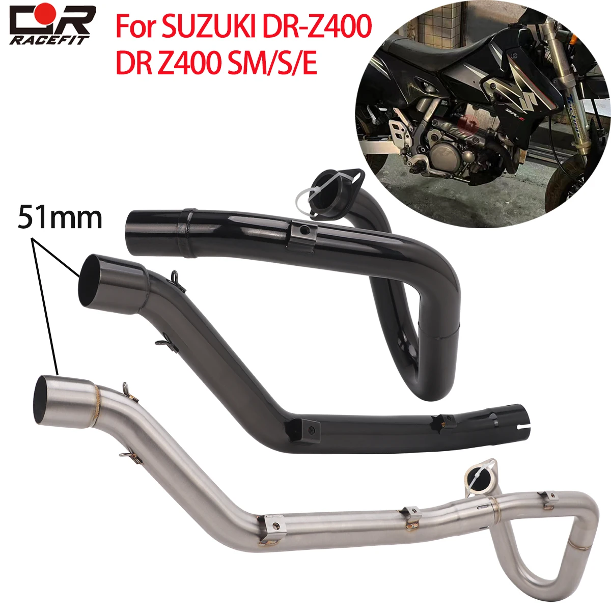 

Slip On For SUZUKI DR-Z400 DR Z400 SM S E 2000-2022 Motorcycle Exhaust Escape Muffler Front Mid Link Pipe 51mm Modified Pipe