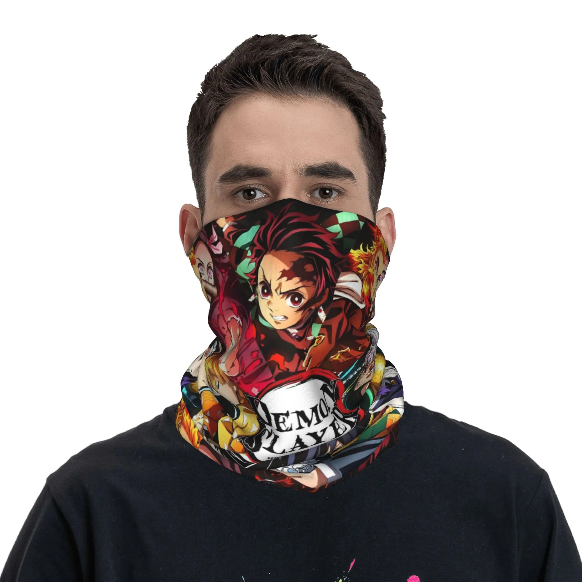 

Demon Slayer Anime Collage Bandana Winter Neck Warmer Men Windproof Wrap Face Scarf for Ski Gaiter Headband