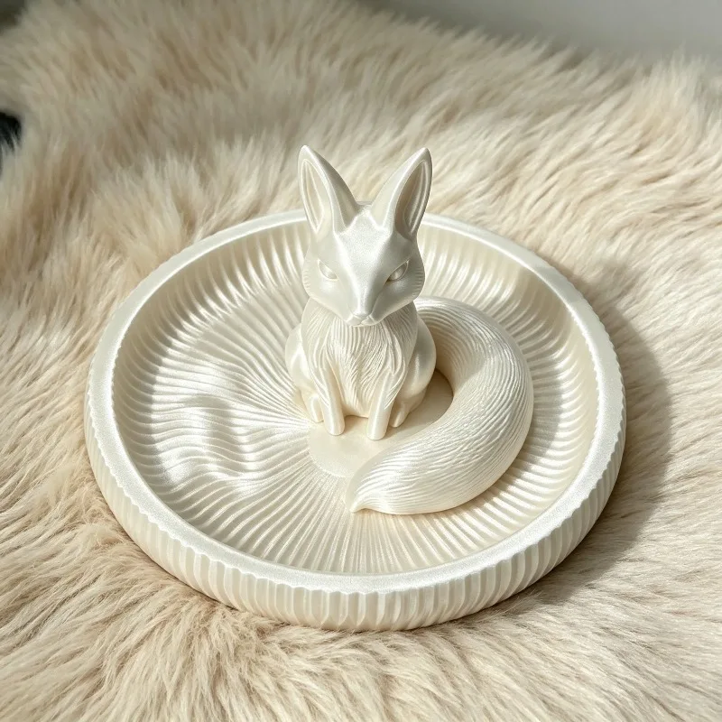 Creative 3D Printing Fox Tray Ornaments Living Room Bedroom Entrance Dresser Necklace Jewelry Storage Tray Handicraft Decoration
