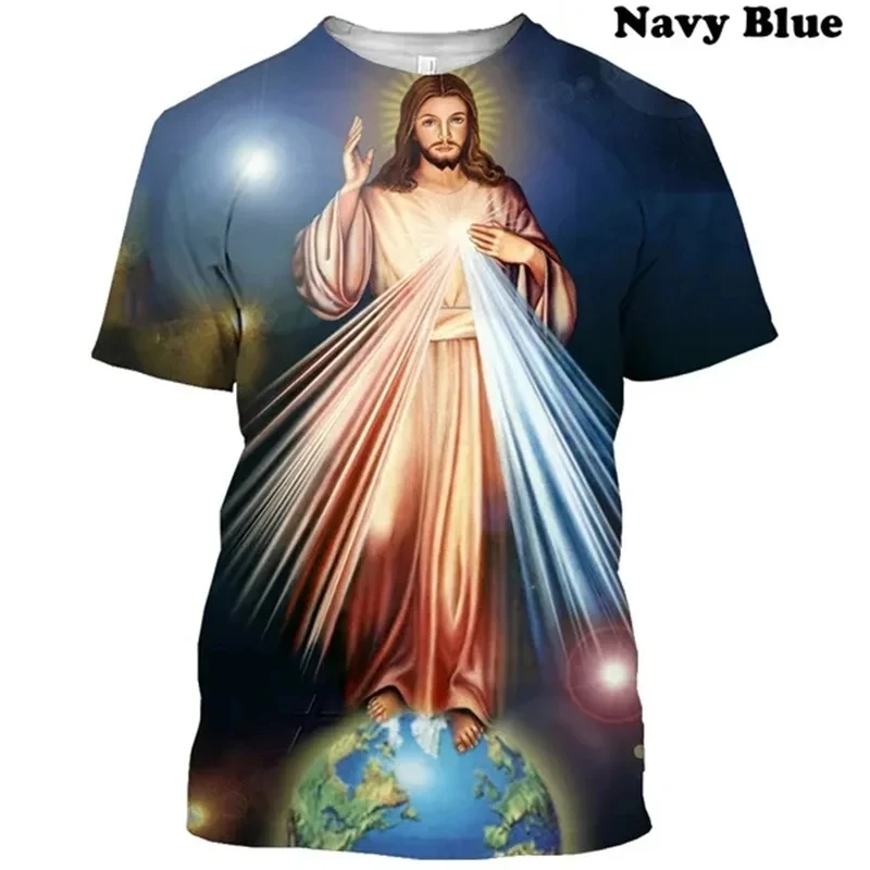 Holy Mother Jesus God Pattern T-shirt for Men 3D Printed Buddhist Guanyin Short Sleeve Plus Size Top Popular Fashion